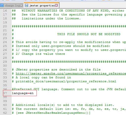 Jmeter修改默认语言为英文1.在apache-jmeter-2.7\bin目录下，打开jmeter.properties;