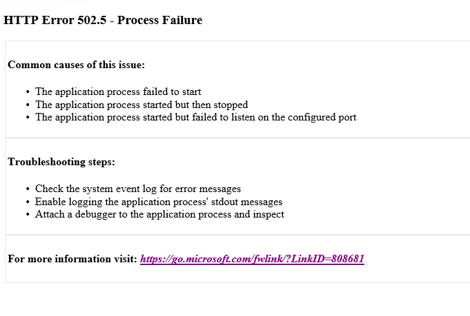 asp.netcore部署到iis中出现HTTPError502.5-ProcessFailure的问题